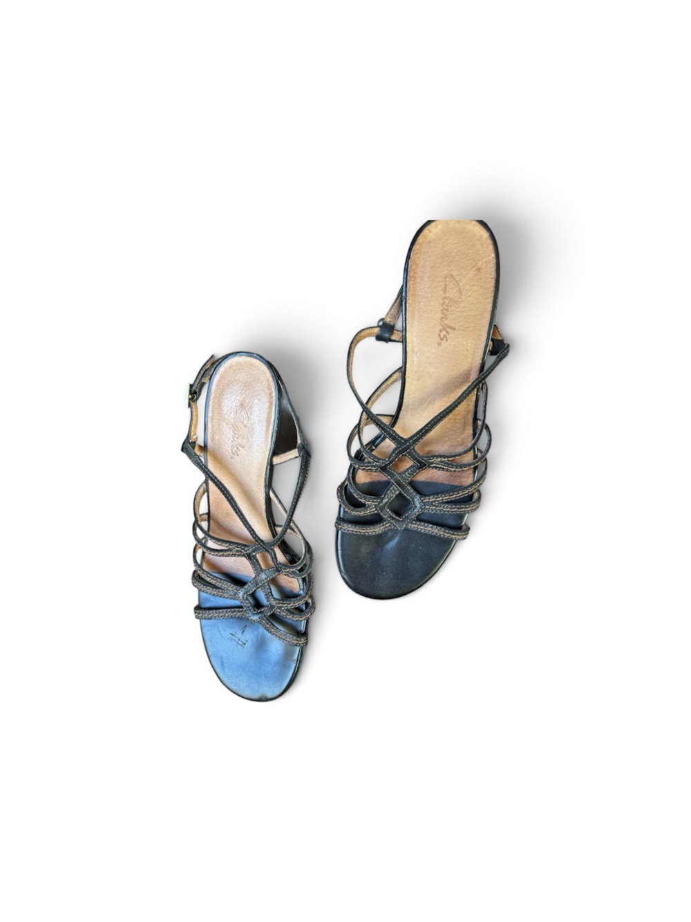 Clarks Black Strappy Open-Toe Heeled Sandals